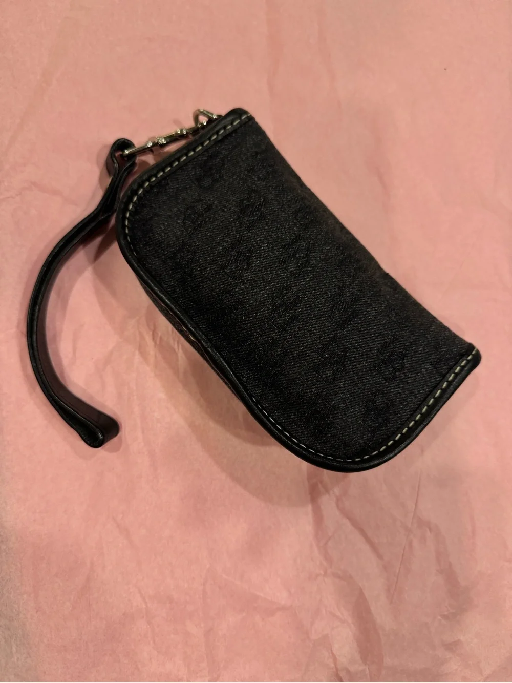 Dooney & Bourke Gray Denim Signature Canvas & Black Leather Wristlet